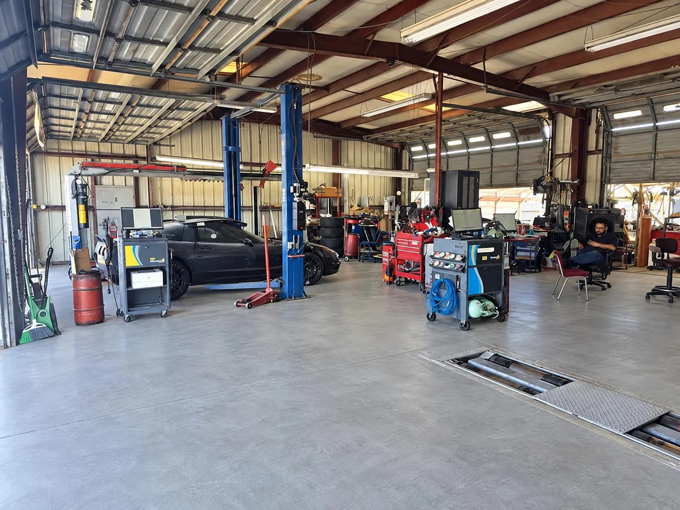 Wide view of the shop with diagnostic workstations